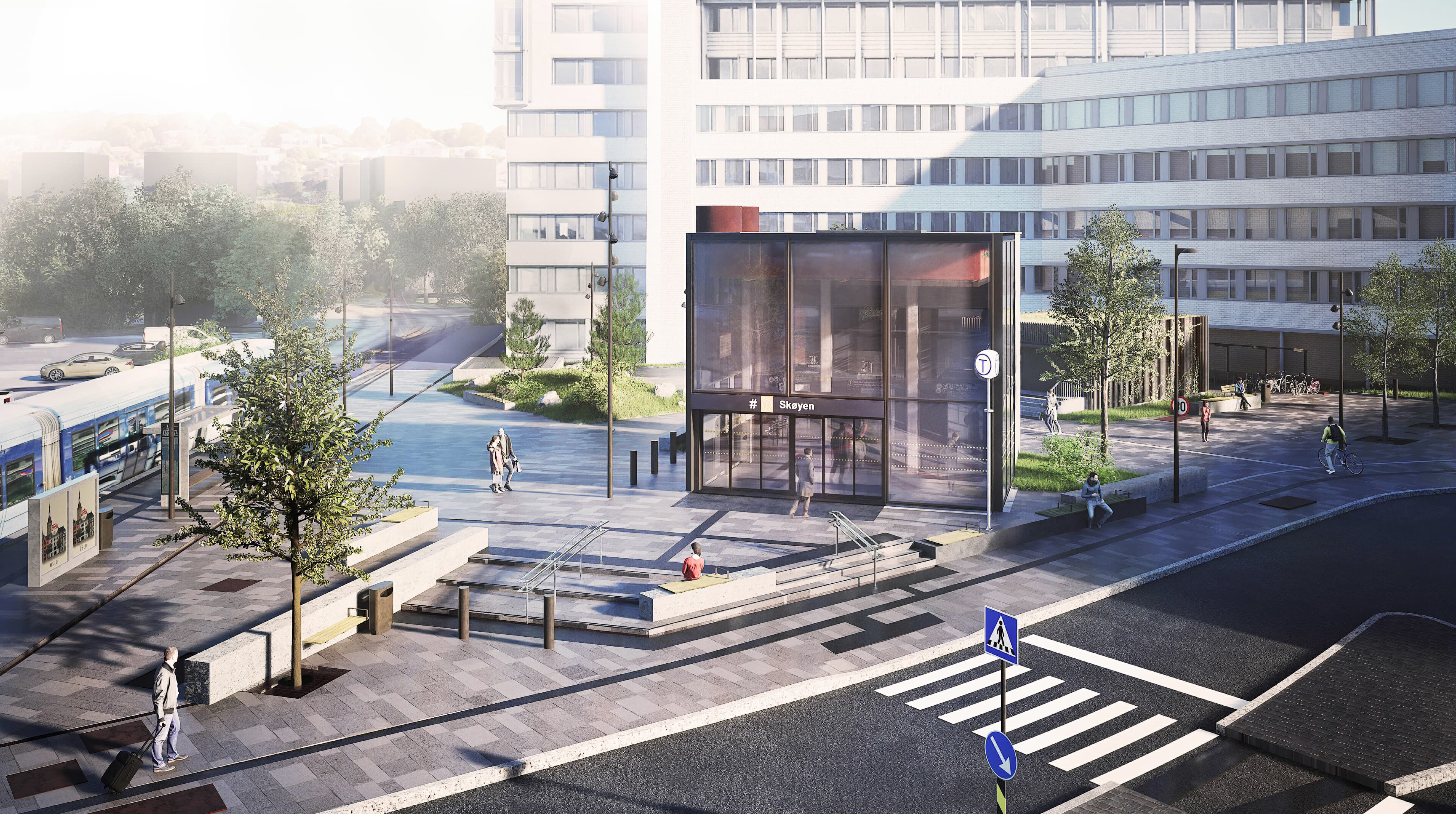 Fornebubanen Skøyen Visualisering eksteriør Inngang A Hoff torg oversikt